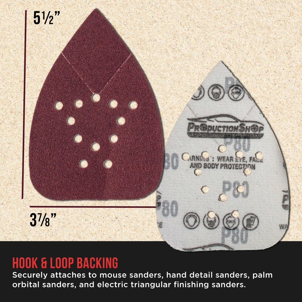 80 Grit 12-Hole Pattern Hook & Loop Mouse Sander Sandpaper Sheets, Box of 45