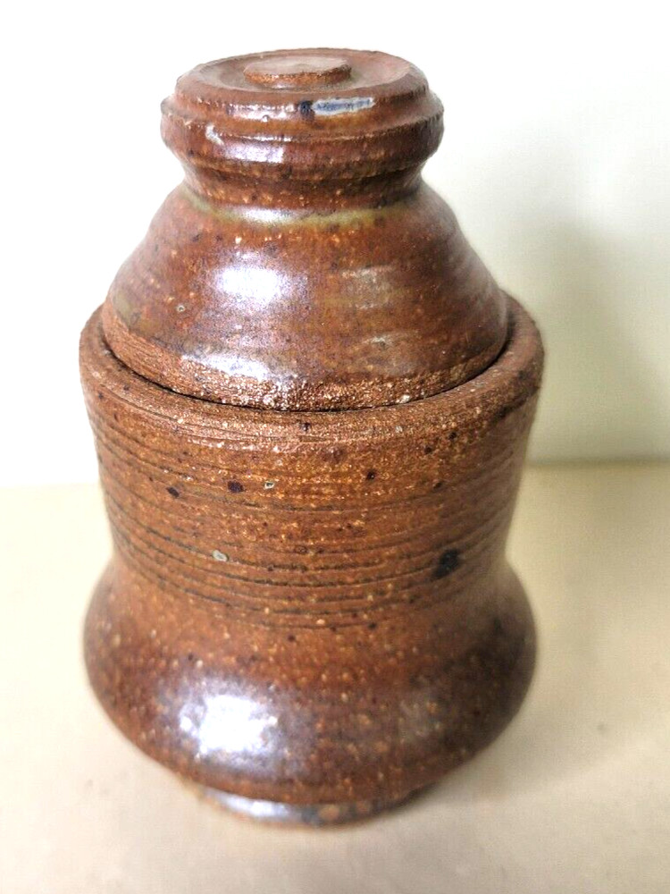 Studio Pottery Stoneware Jar with Lid 5 Inches Signed