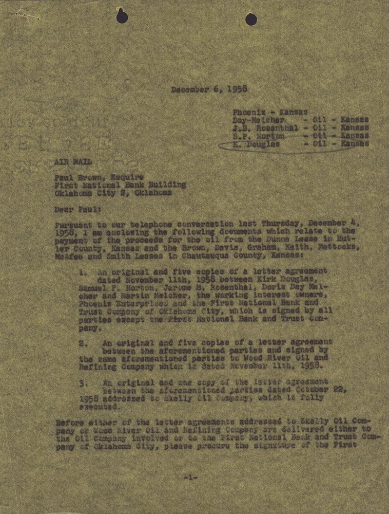 DORIS DAY - DOCUMENT SIGNED 10/22/1958 WITH CO-SIGNERS