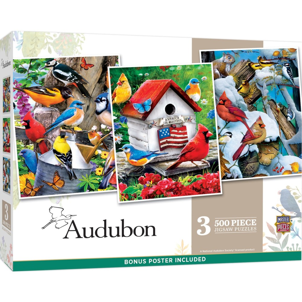 MasterPieces 3-Pack - Audubon 500 Piece Jigsaw Puzzles