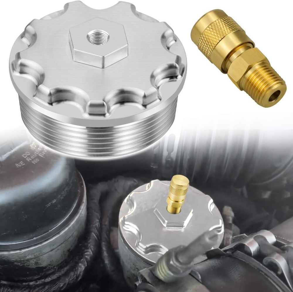 Fuel Filter Cap With Fuel Pressure Port Aluminum Compatible for Ford Powerstroke
