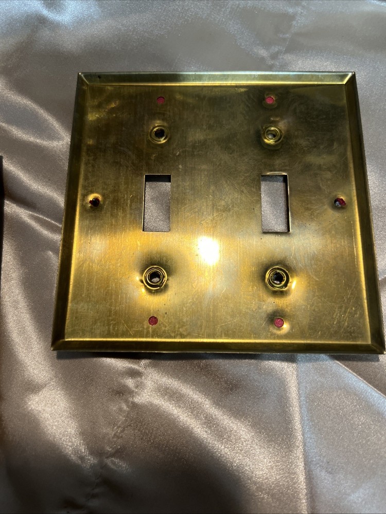 three Vintage Brass Light Switch Covers Red Velvet