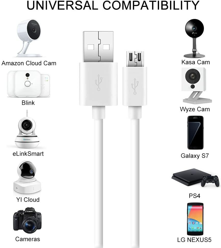 3Pcs Power Extension Cable for Security Camera 10ft Charging Cable for Wyze Cam