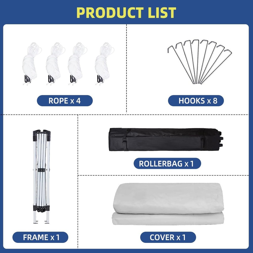 10x10 Durable Pop up Canopy Tent with Roller Bag，White