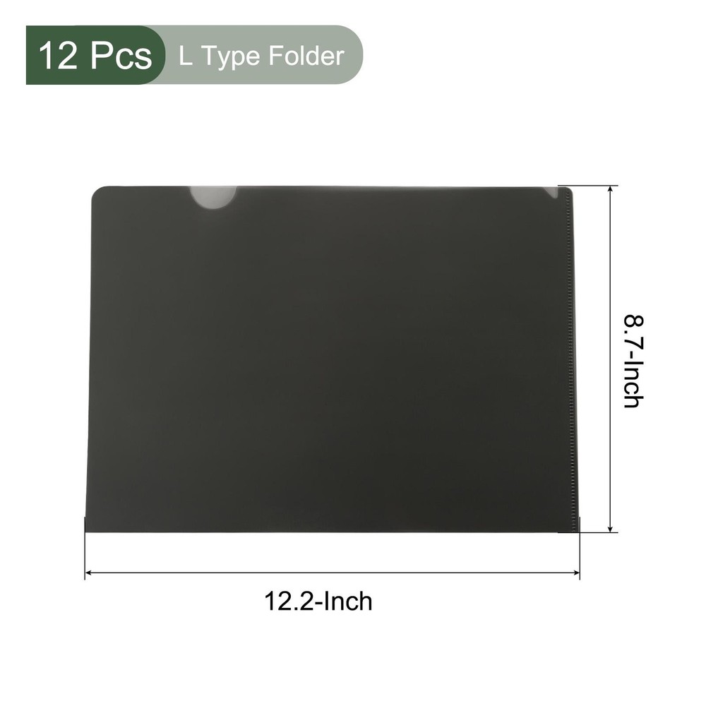 12 Pack L Type Folder, A4 Size Clear Project Pockets Plastic Folders (Black)