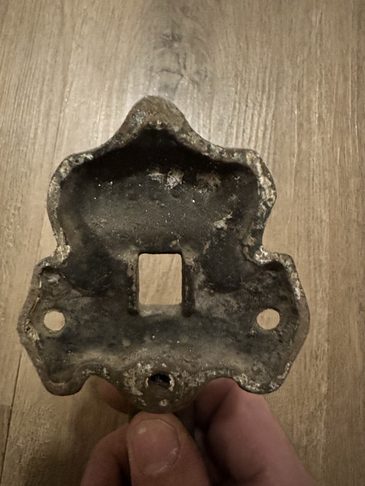 Cast Iron Salvage Ornate Rectangular Door Handle Hammered Texture Brown