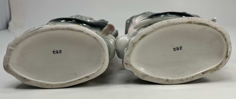 Pair Vintage Lefton Ceramic Vases Dolphins In A Wave