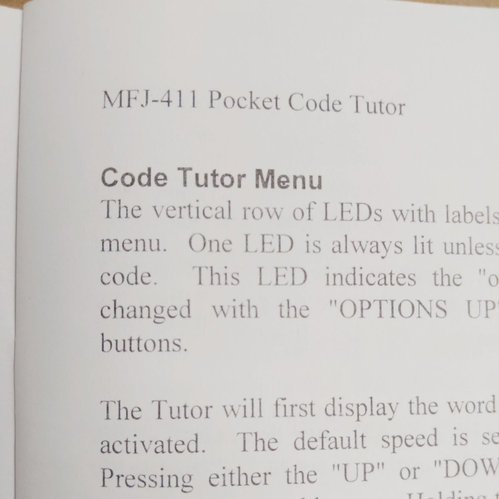MFJ-411 Pocket Code Tutor Instruction Manual, Not A Reprint