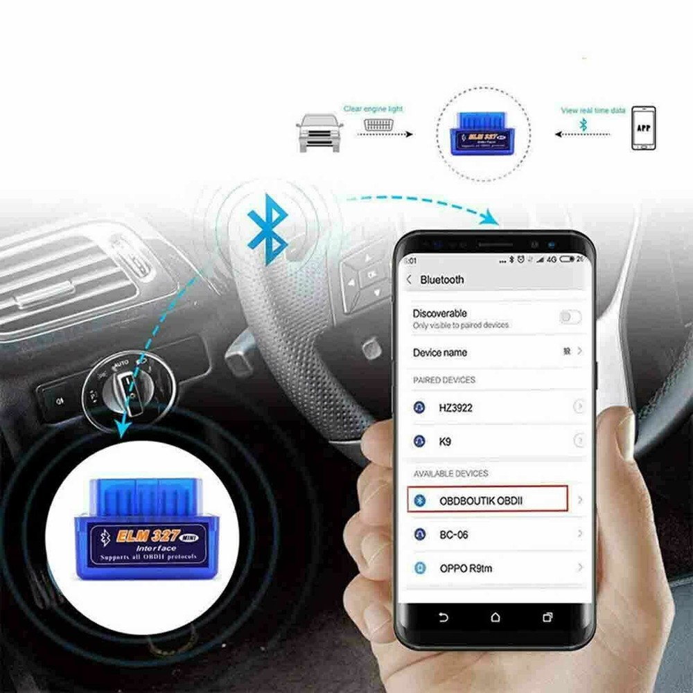 ELM327 Bluetooth OBD2 Car Detection Scanner Code Reader Tool For IOS Android