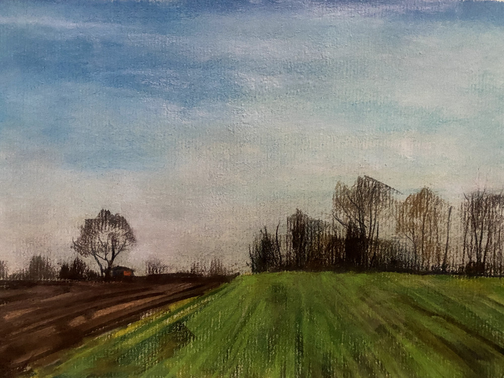 FRANZ EHMKE 1928-2018 GDR PAINTER BLANKENFELDE MEADOW FIELDS PASTEL SIGNED
