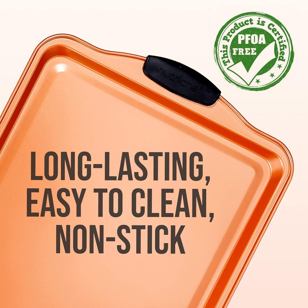 Nutrichef 15” Nonstick Cookie Sheet for Baking - Medium Sheet, Copper