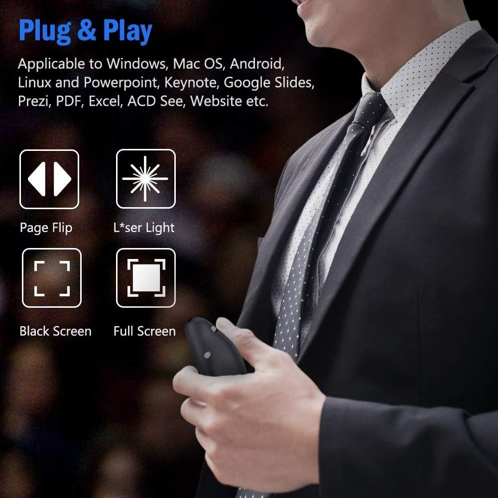 Compact Presentation Remote Clicker - Plug & Play with 49ft Wireless Range