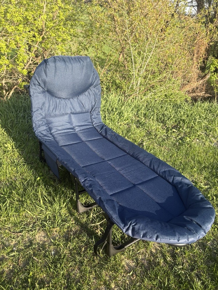 Blue Camping Cot For Adults W/ 6 Angle Adjustable Folding Bed, Lightweight
