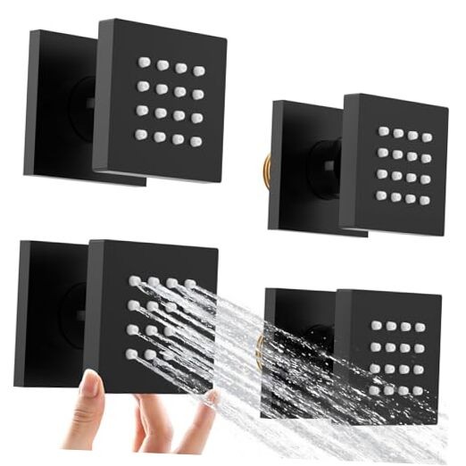 Shower Body Spray Jets with Adjustable Flow On Off 4 PCS Square-Matte Black