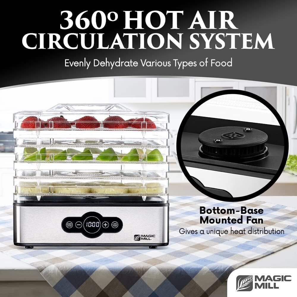 Electric Food Dehydrator Preserver Machine 5 Stackable Trays Digital Adjustable