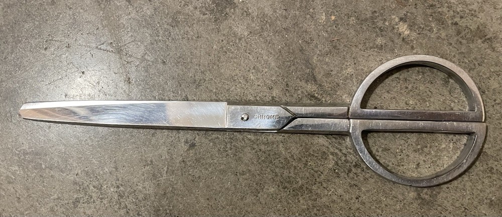 Chrome Half Moon Handle Scissors With Floral Design Leather Case