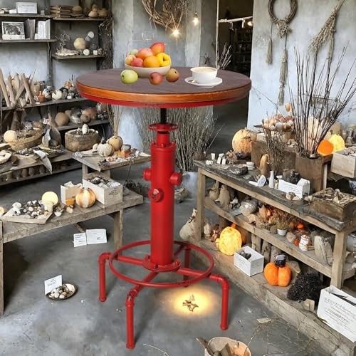Industrial Bar Table 31.5-41.3" Adjustable Pub Table Kitchen Dining Coffee Red