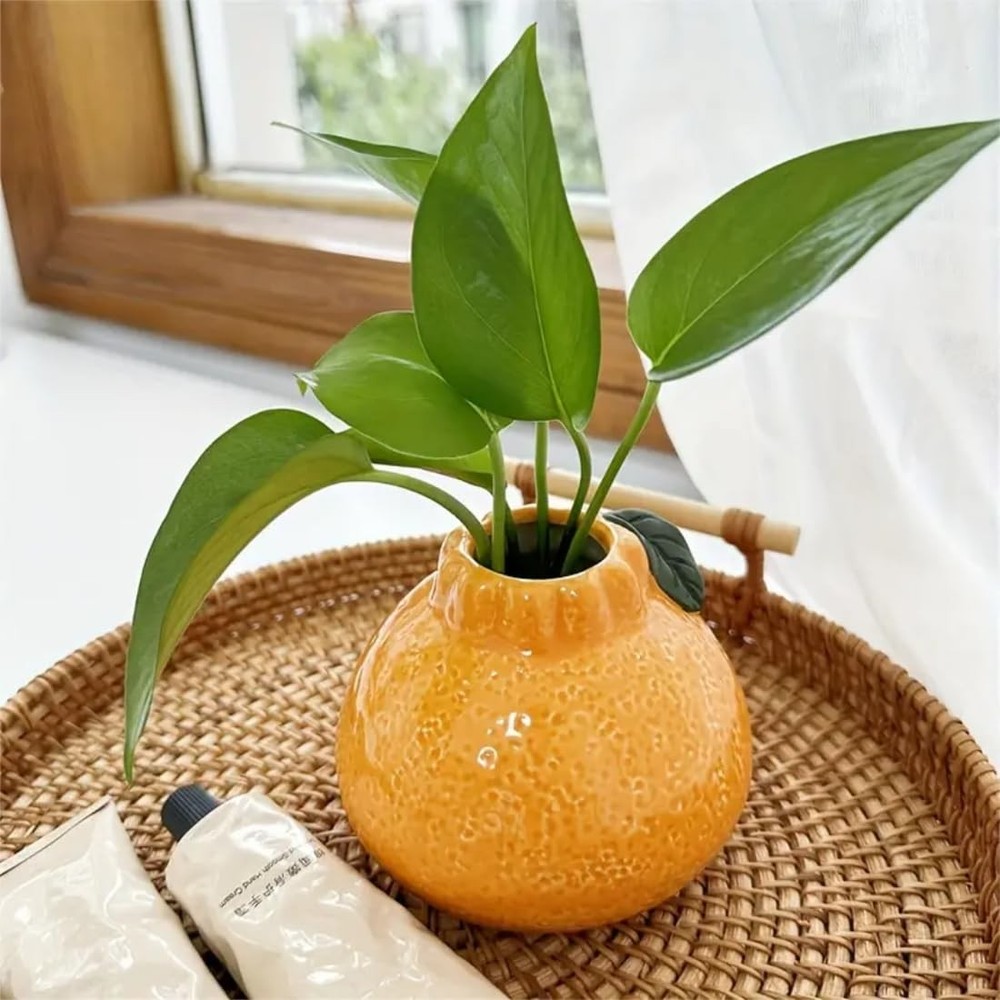 Orange Design Ceramic Vase,Suitable for Hydroponics Decorative Ceramic Vase f...