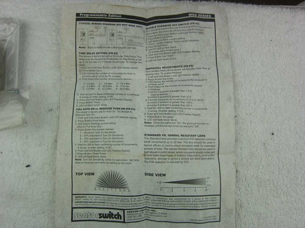 SensorSwitch WSD-W White PIR Wall Switch, Used