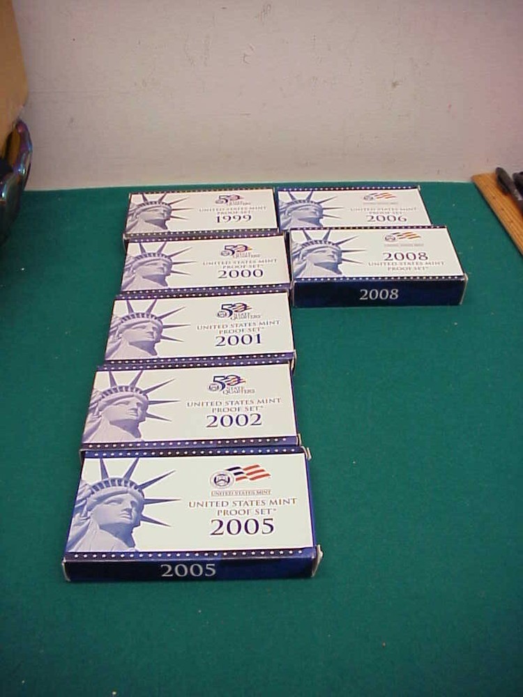 US mint proof set 1999 2000 2001 2002 2005 2006 2008