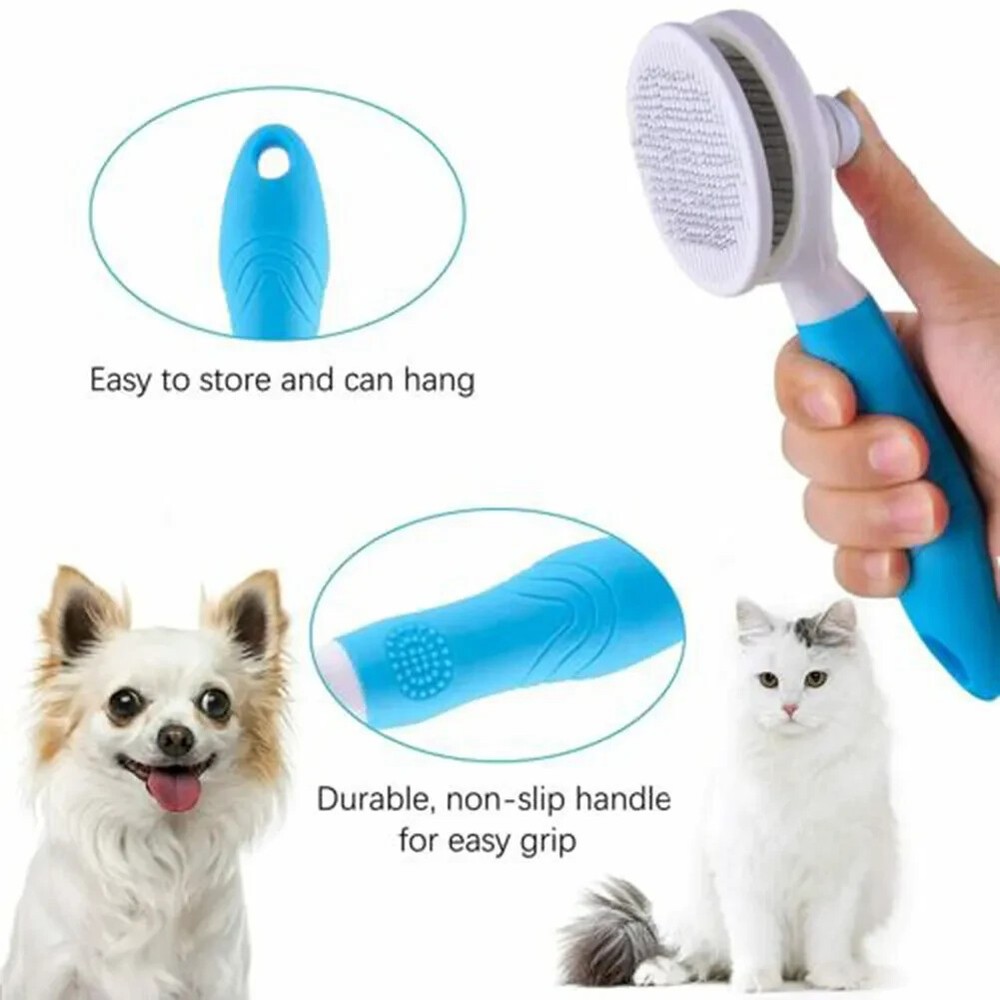 Pet Grooming Brush: Self-Cleaning Slicker Comb with Massage Function