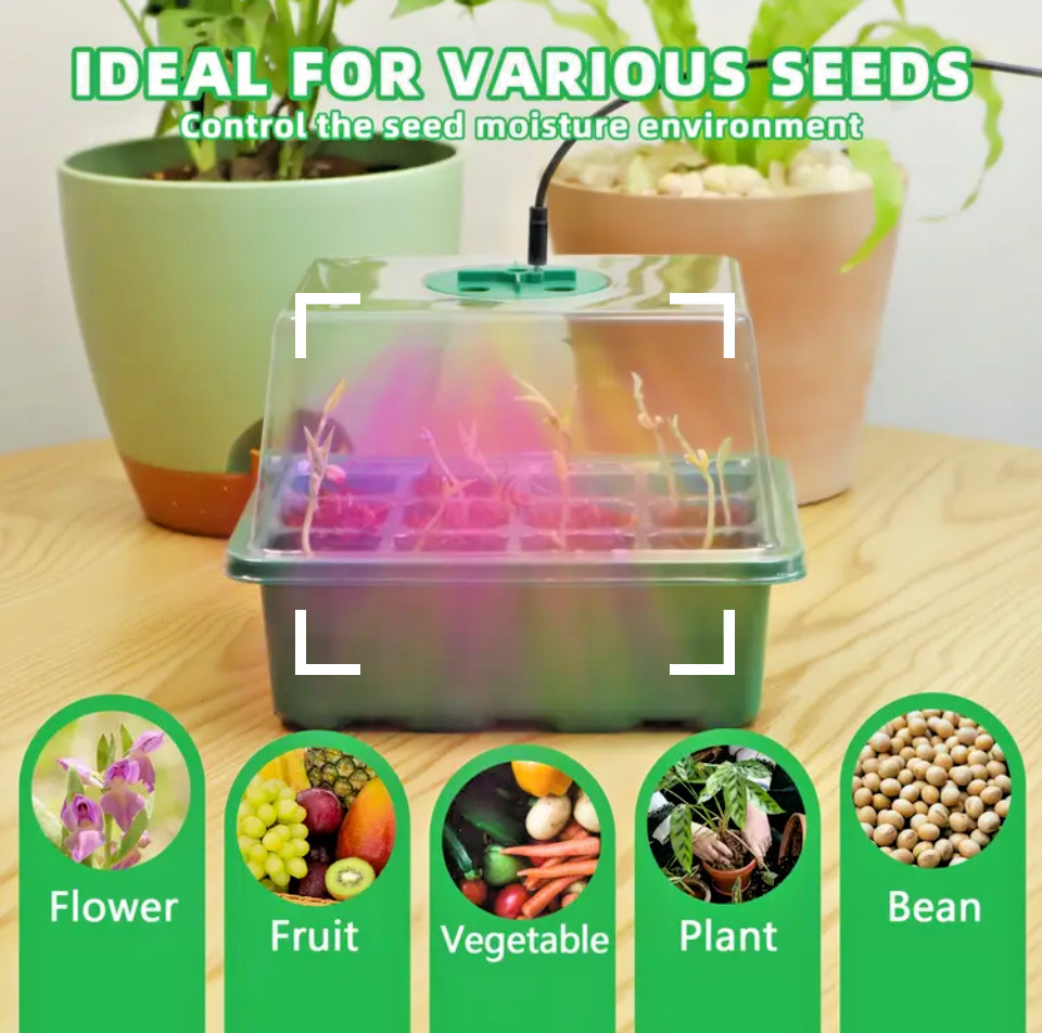 5pk-Seed Starter Kit with Grow Lights -Timer -Dimmer -Ventilation Dome-60cell