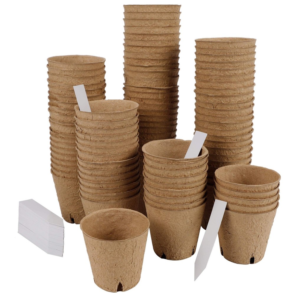 100 Pack Starter Tray Kit, Biodegradable Peat Pots for Seedling with 100 Plan...