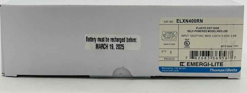 Thomas&Betts Pastic EXIT Sign Self-Powered Model/Red LED {ELXN400RN}