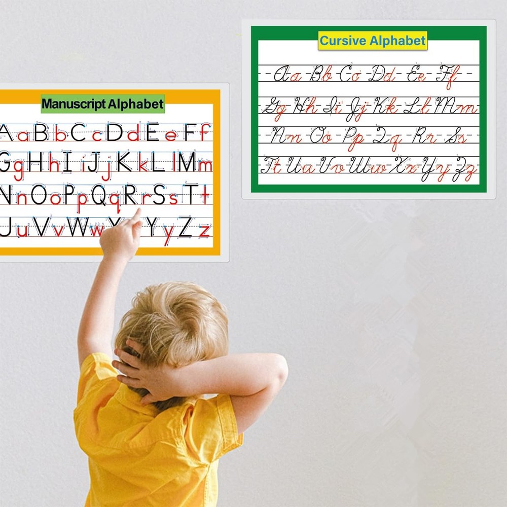 2 Pcs/set 26 Alphabet Cursive Training & Manuscript Chart for Classroom Decor...