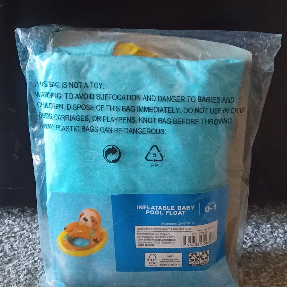 Walgreen Sloth Inflatable Baby Pool Float Ages 0-1, 32 x 22 in