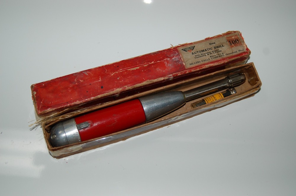Vintage Miller's Falls Tools Automatic Drill No 100 w/ Magazine Handle & 5 Bits