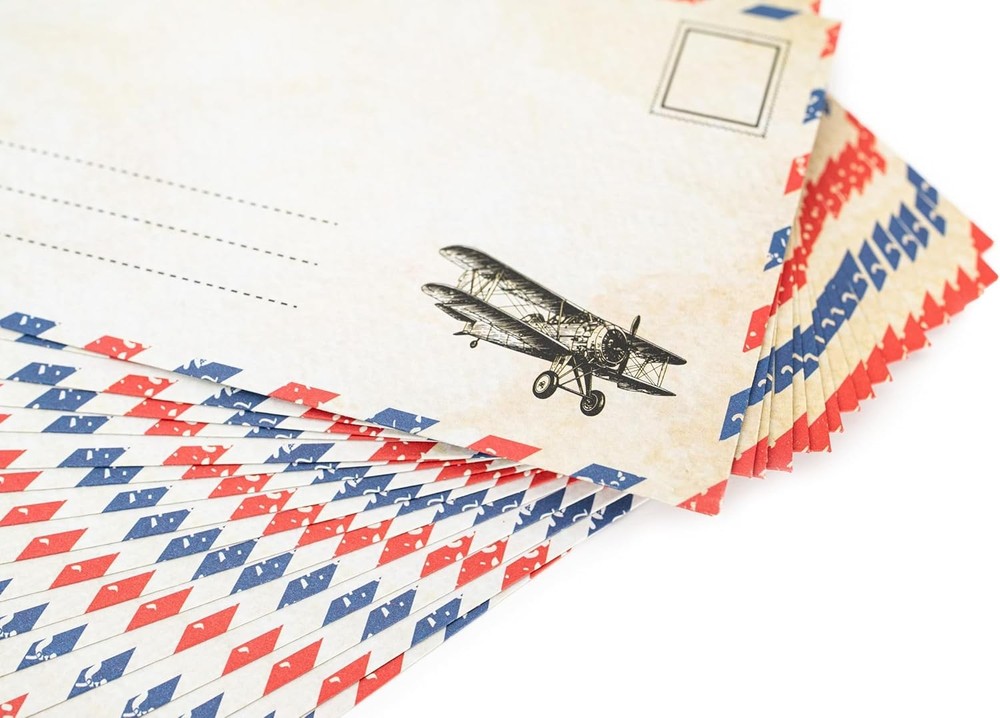 Blue Airmail Writing Paper & Envelopes Set - 60 Pack for Invitations & Letters