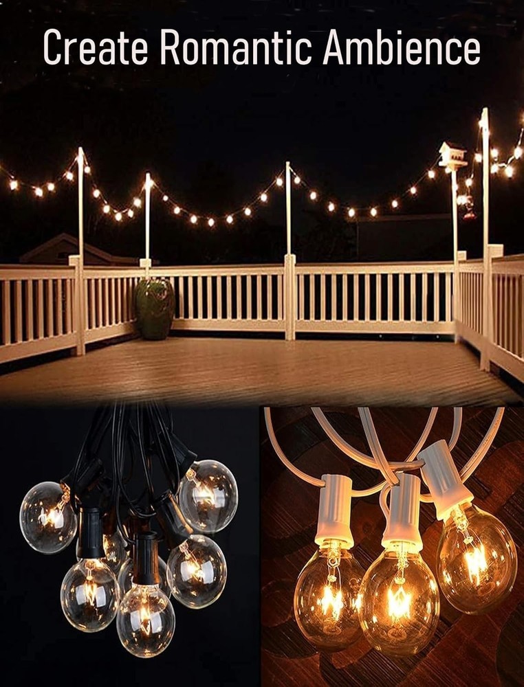 50FT G40 Globe String Lights Outdoor Patio String Lights W/ 53 Edison Globe