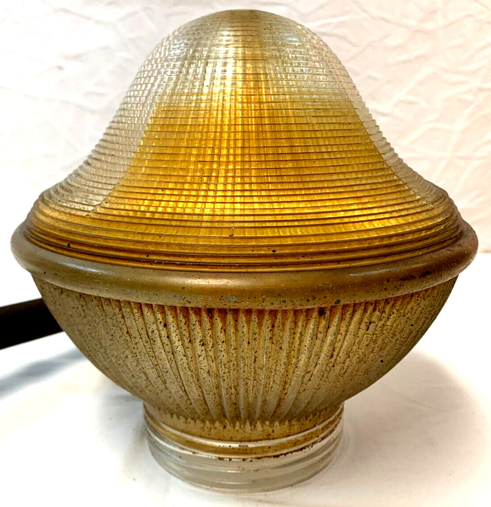 Vintage Project HOLOPHANE Textured Glass Hanging Ceiling Light on Pole