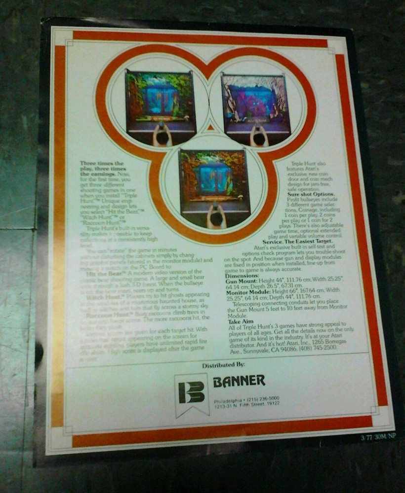 Atari TRIPLE HUNT flyer- good original