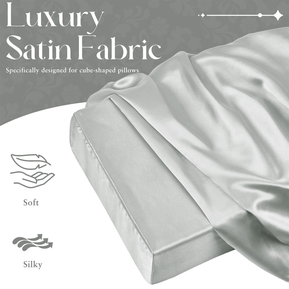 Satin Cube Pillow Case for Side Sleepers, Silver Grey Satin Pillowcase Cube P...