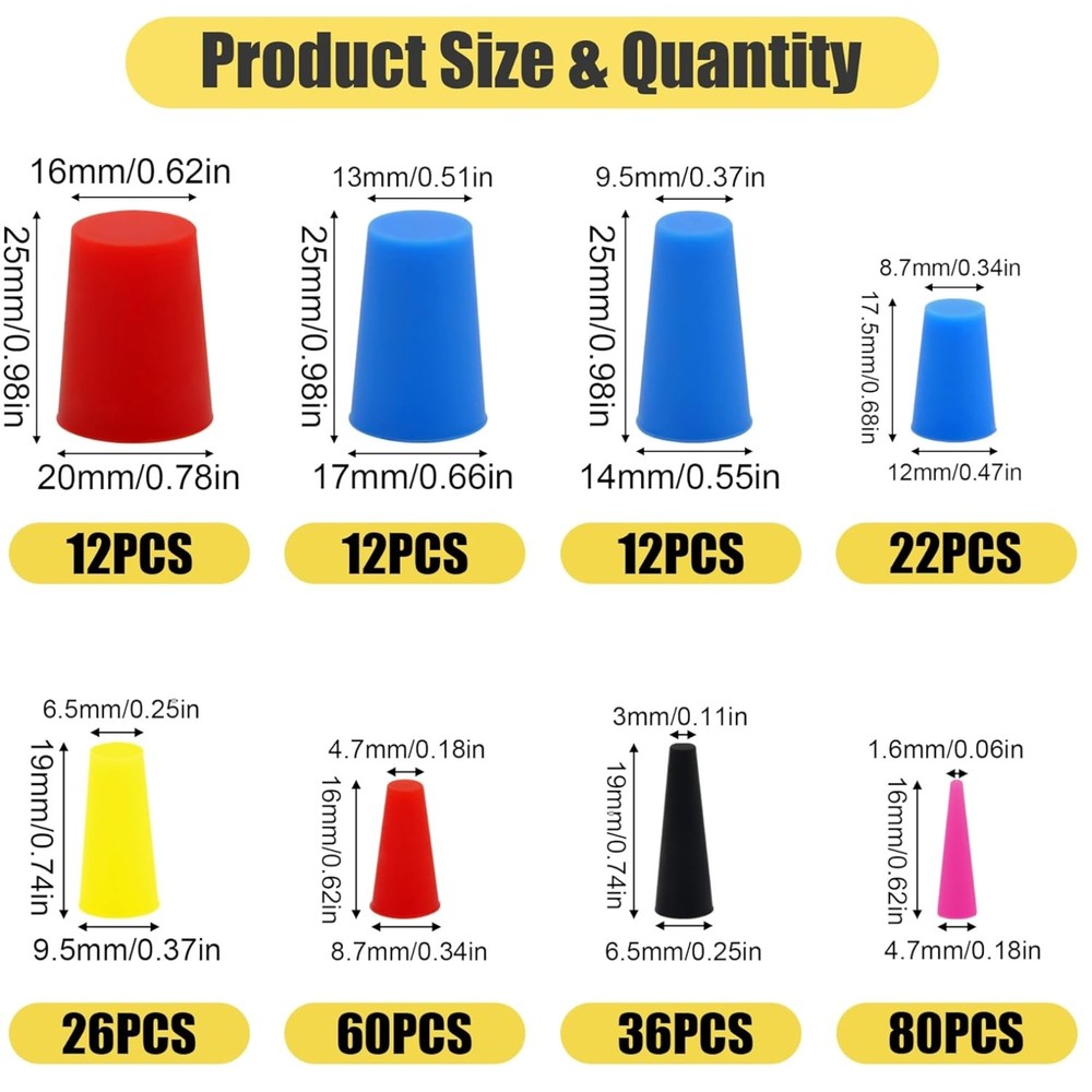 Silicone Plug 8 Size Set 1/16"-5/8" 260PCS