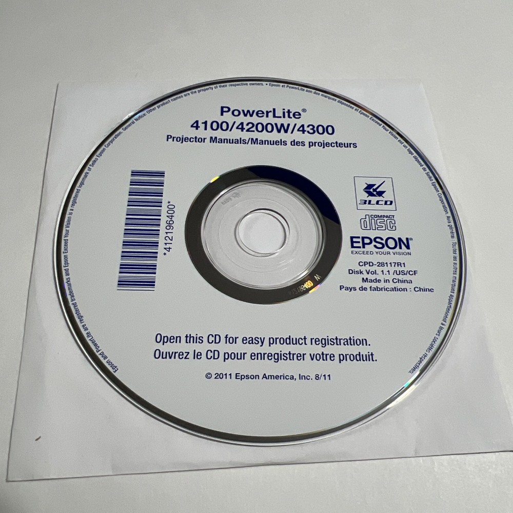 Epson PowerLite Projector Manual Disk 4100/4200W/4300 CD 2011