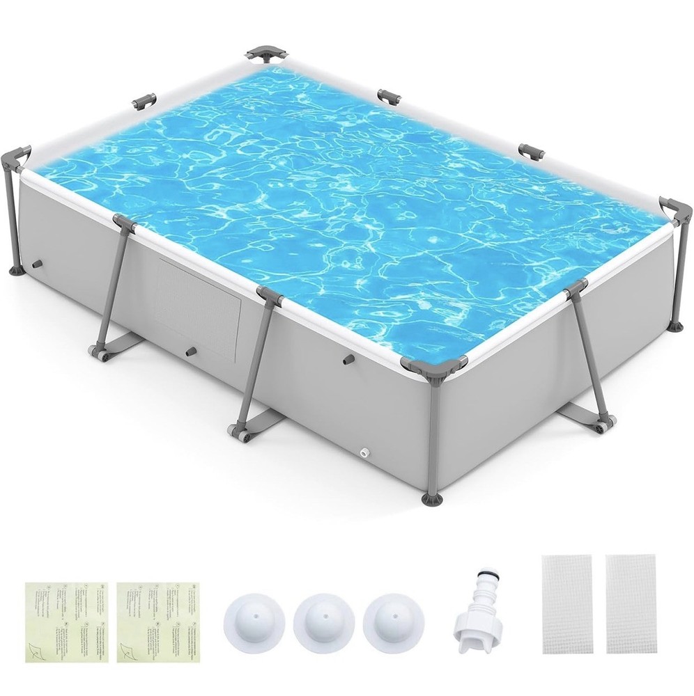 Rectangular 10' x 6.8' x 26" Metal Frame Pool 978 gal Gray/Blue Easy Assembly