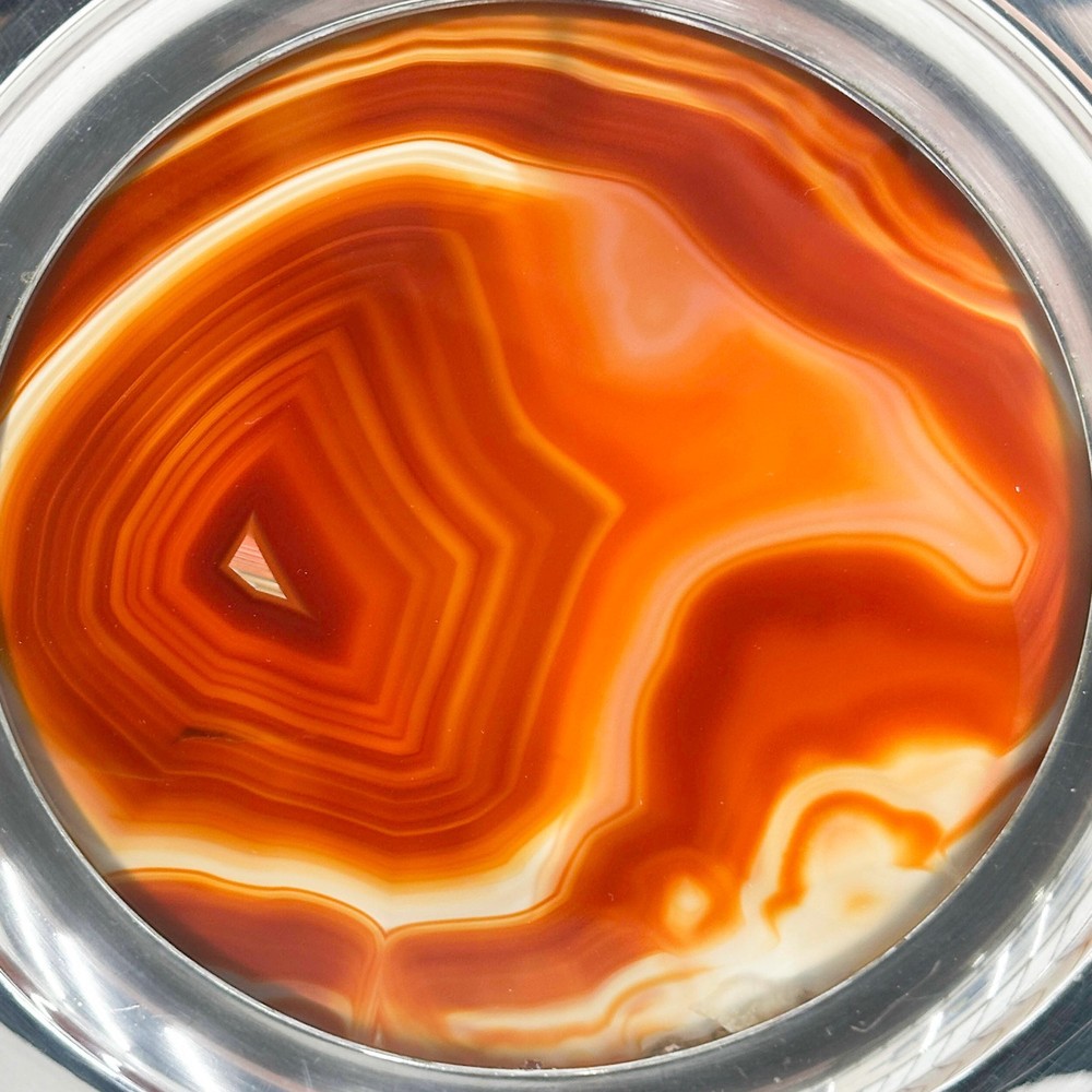 Continental Banded Agate Agate Silver Plate Mounted Hexagonal Plate early 20th c