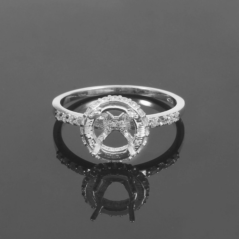925 Silver 8 mm Round Semi Mount Ring Setting Engagement Ring Setting CZ Setting
