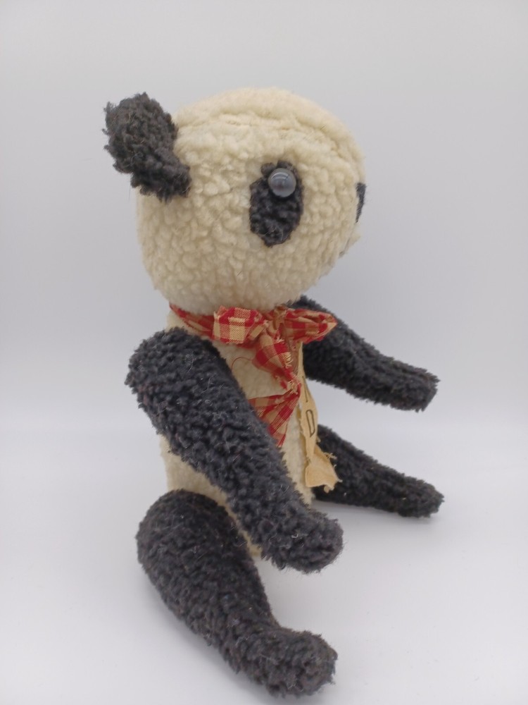 ~Panda Bear with Plaid Bow and Bell 16"