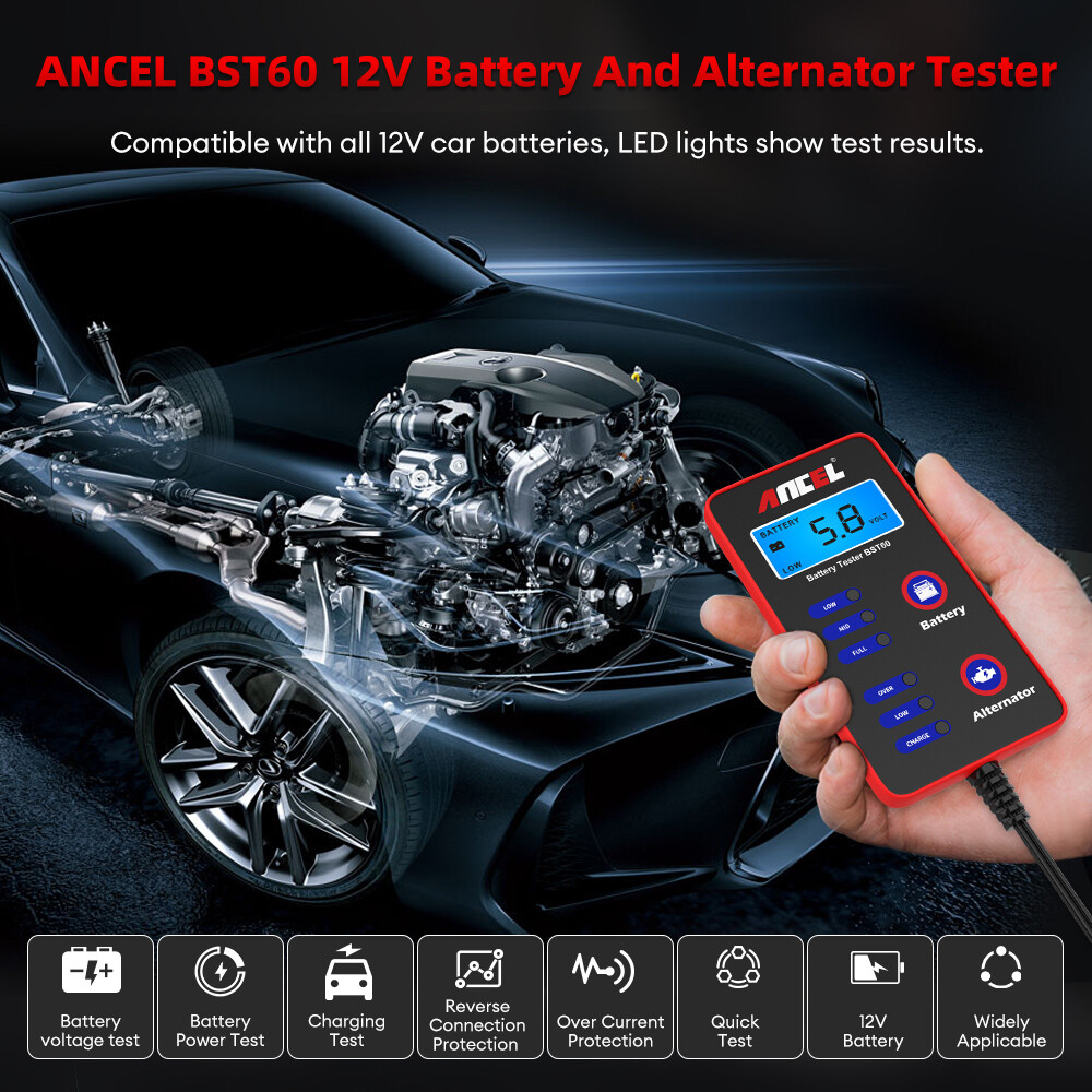 ANCEL BST60 12V Car Battery Tester Alternator Charging Charge Voltage Analyzer