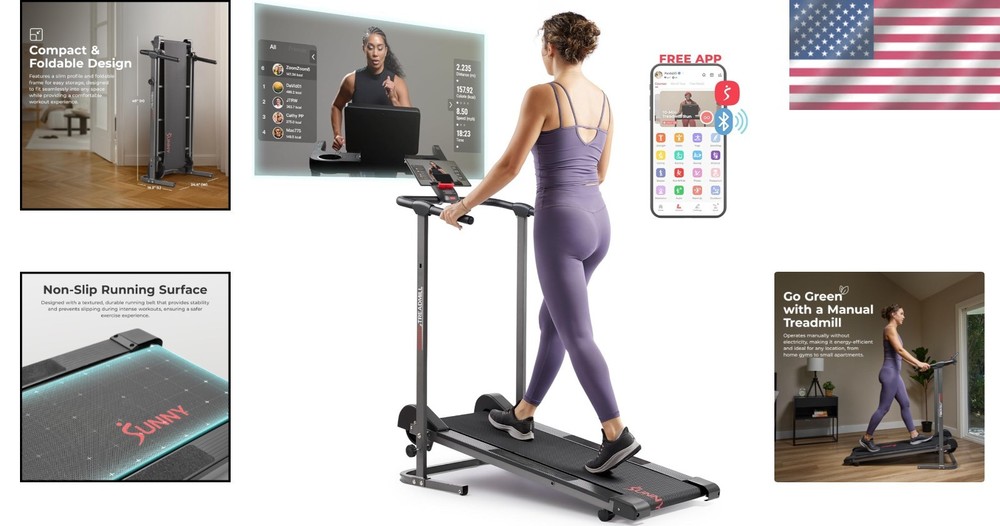 Space-Saving Manual Walker with LCD Display & Bluetooth for Tailored Workouts
