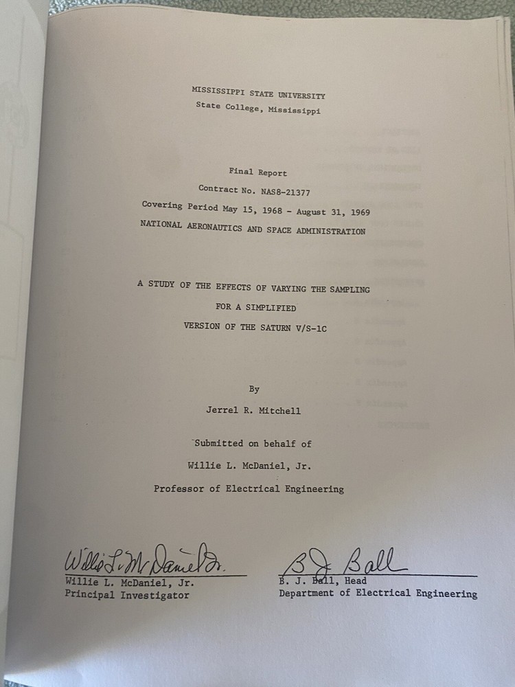 NASA Study Effects Varying Sampling SATURN Mississippi State Engineering Reprint