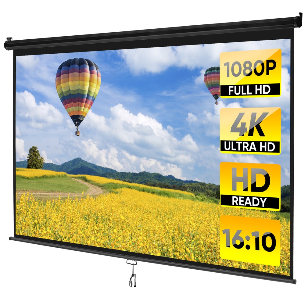 100" Projector Screen Manual Pull-down 16:10 Hd Projection Screen Office Black