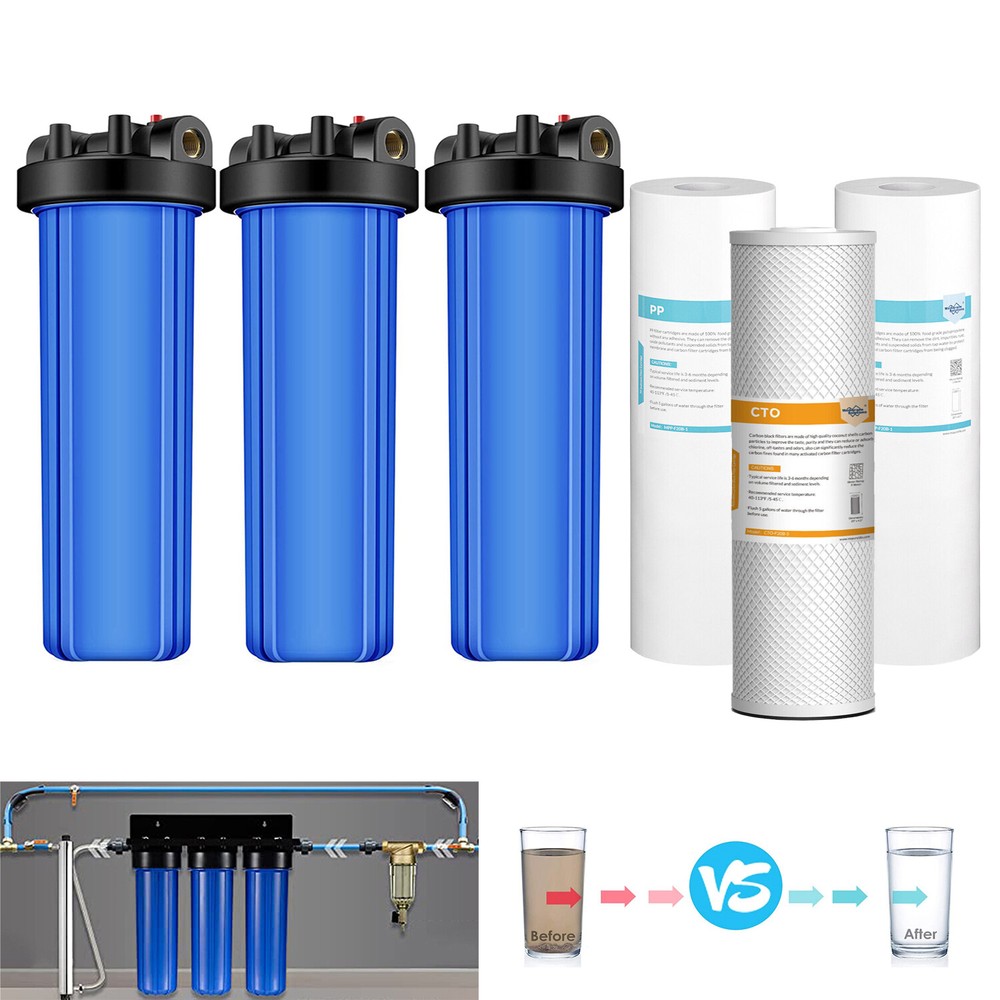 3-Stage 20 Inch Whole House Water Filter Housing System &6PCS PP CTO Filtration