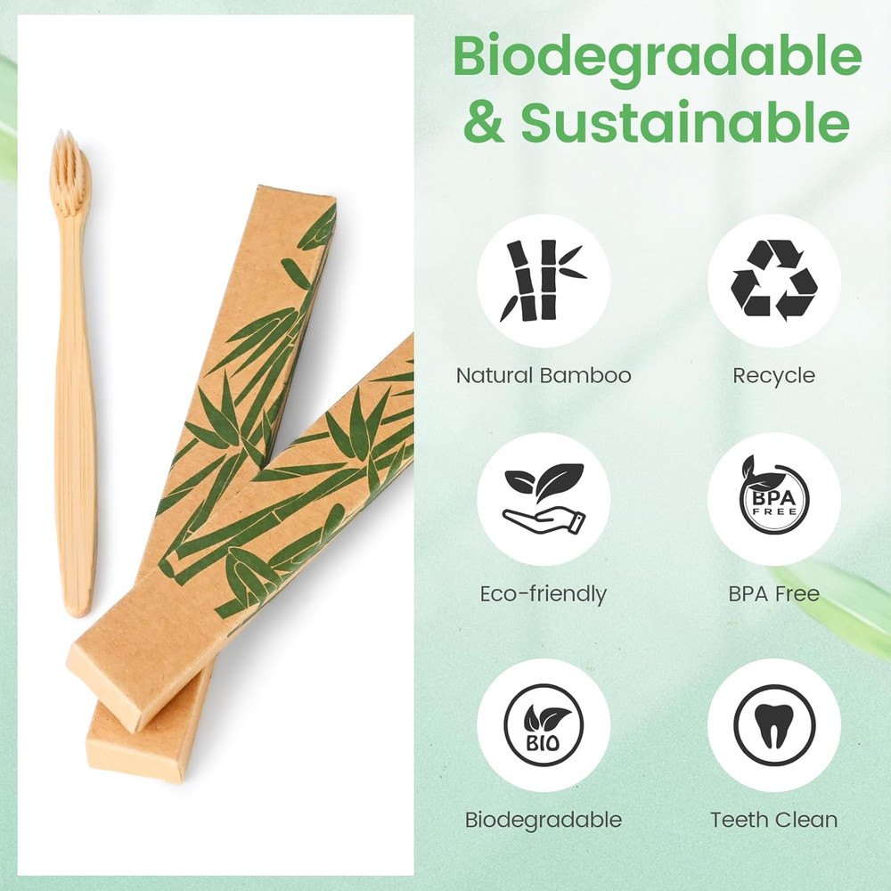 Bamboo Toothbrushes Soft Bristles 10 Pack, Biodegradable BPA Free Soft Bristles