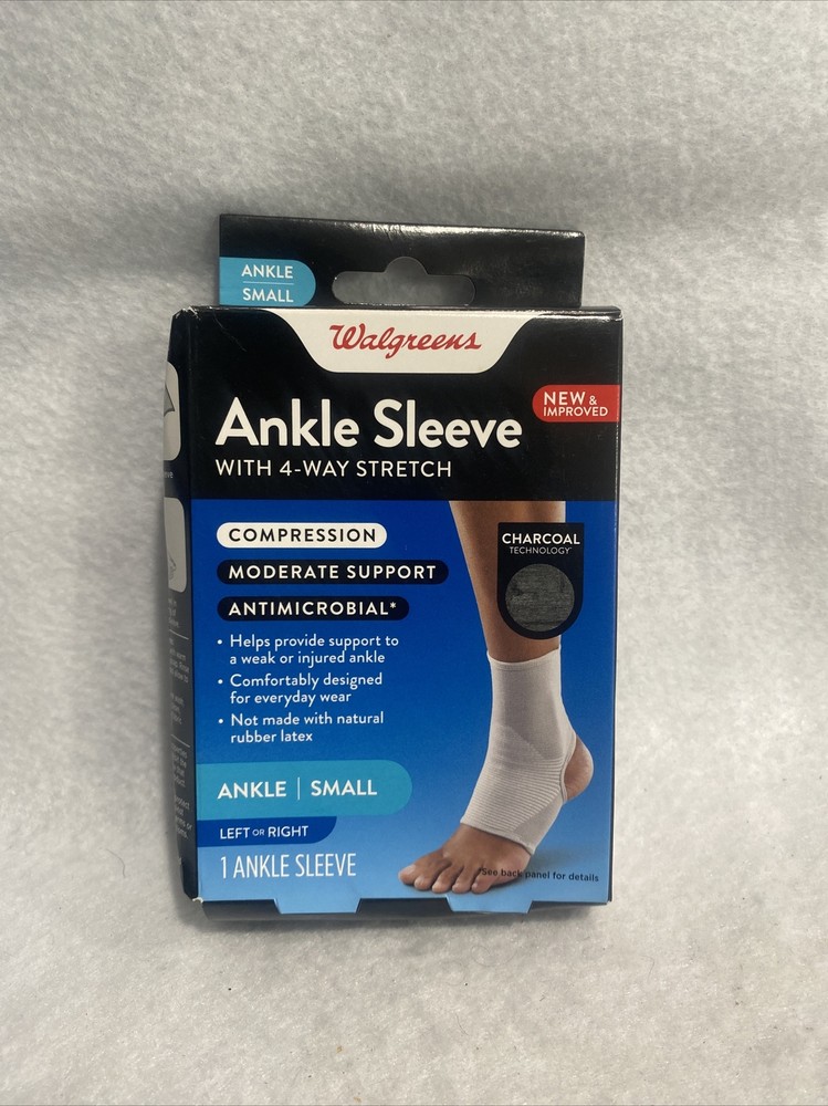 Walgreens Ankle Sleeve 4 WAY STRETCH Moderate Support SMALL CHARCOAL TECH