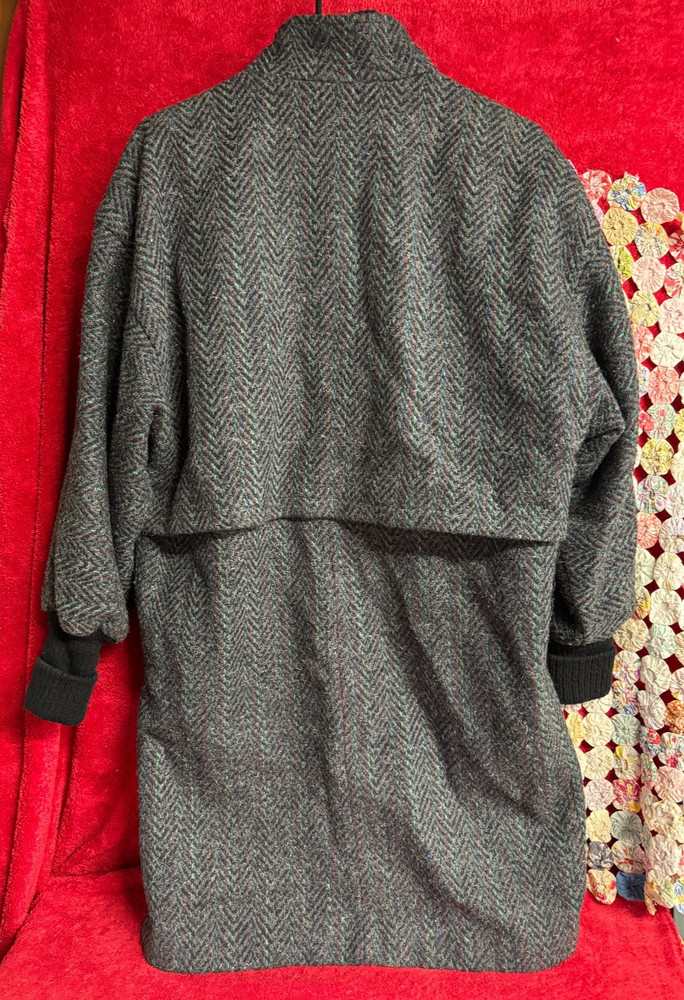 Black & Grey Wool Coat with Textured & Multicolor Threads